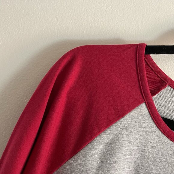 Denim & Co. Active Women L Red Gray French Terry Top With Sequin Detail NWOT - Picture 6 of 10